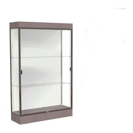 Waddell Display Case Of Ghent Edge Lighted Floor Case, White Back, Dark Bronze Frame, 6" Morro Zephyr Base, 48"W x 76"H x 20"D 92LFWH-BZ-MZ